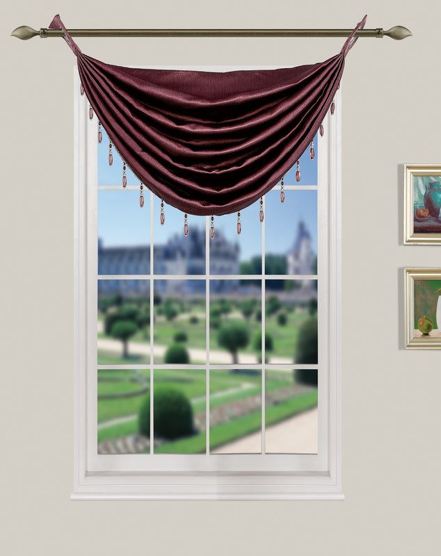 La Pearl Room Darkening Faux Suede Waterfall Valance with Attached Beads