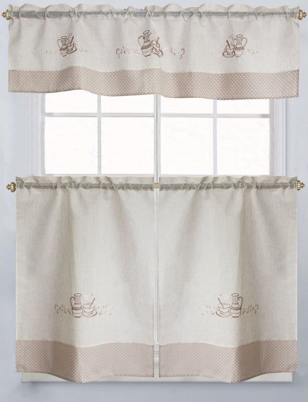 Latte Embroidered Tier & Valance Set 36"