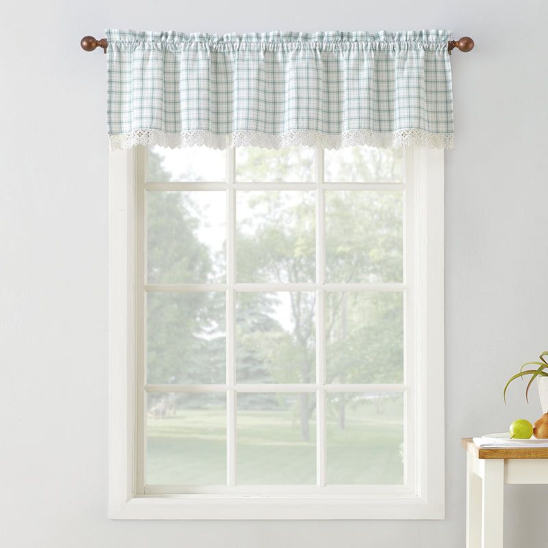 Maisie Rod Pocket Lace Trimmed Plaid Valance