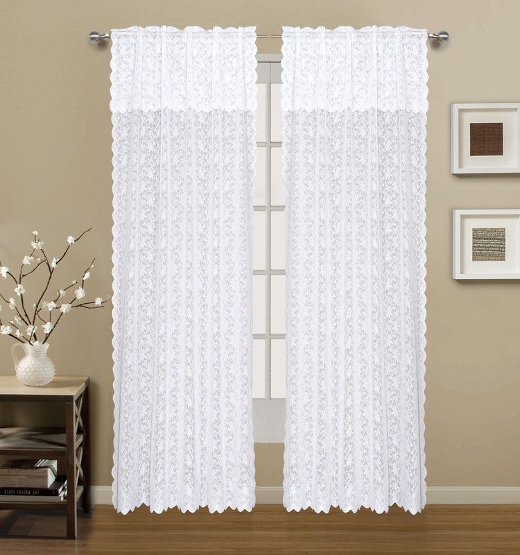 Dainty Lace Rod Pocket Panel with attached Scalloped Valance