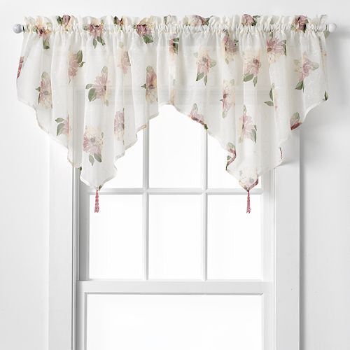 Water Lily Sheer Rod Pocket Ascot Valance with Tassels
