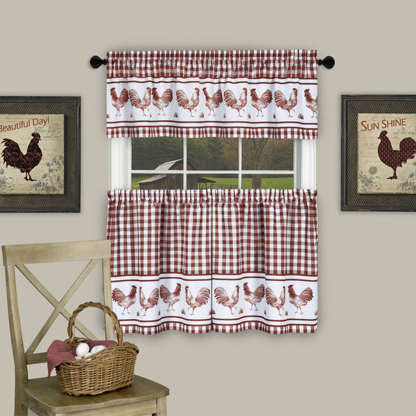 Barnyard Rod Pocket Tier&Valance Set - Tier/Valance Set/Burgundy/058x024 C40738- Marburn Curtains