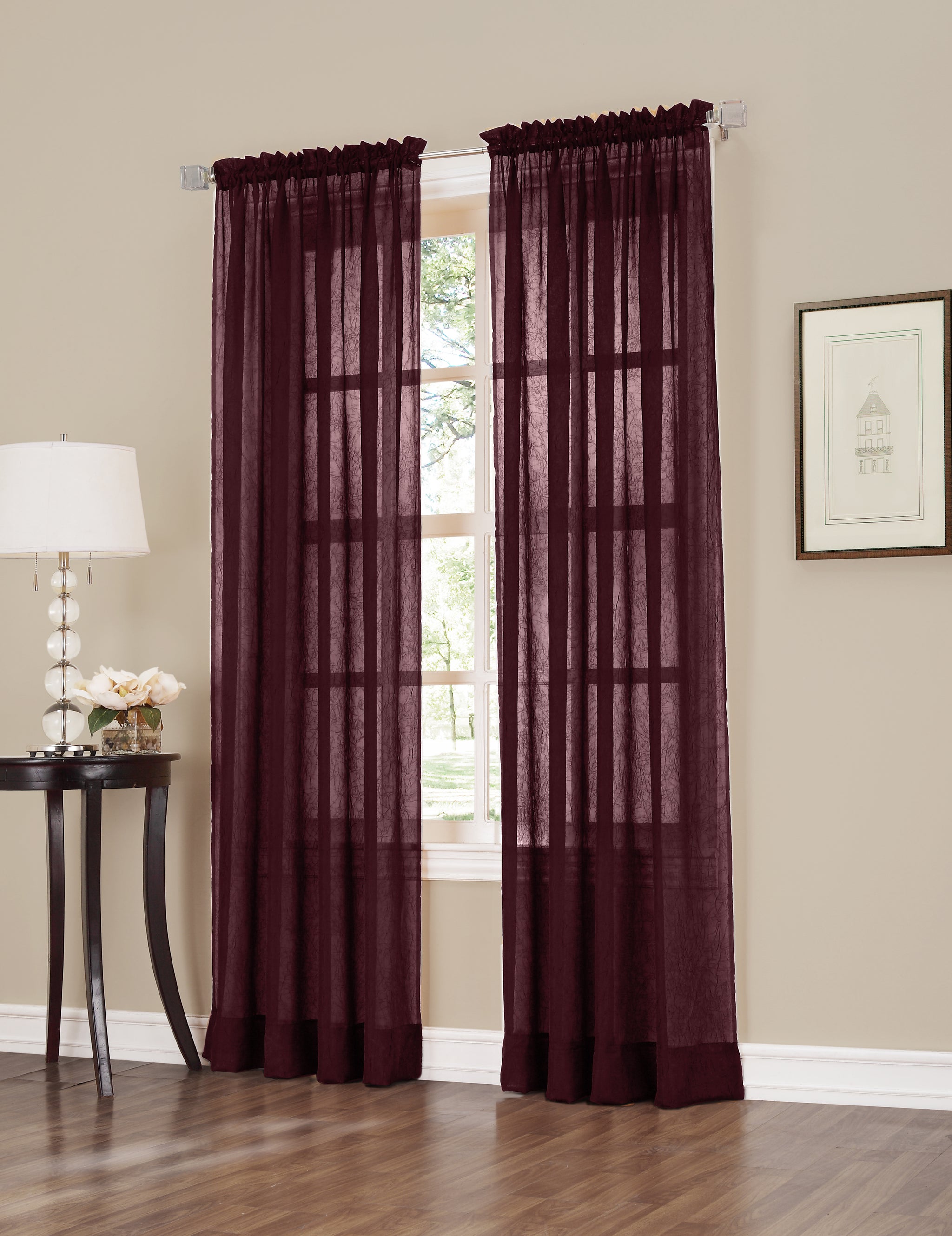 Erica Semi-Sheer Crushed Voile Rod Pocket Panel - Panel 051x063 Burgundy C32096- Marburn Curtains