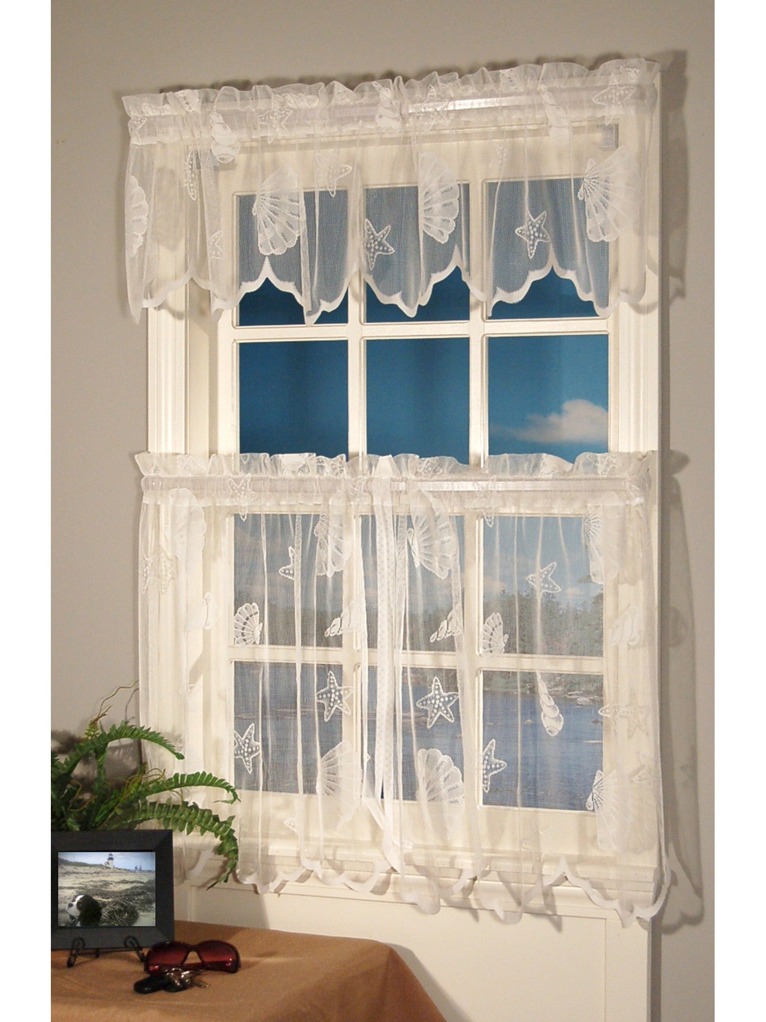 Seashell Lace Rod Pocket Panel Collection - Tier 056x024 Ivory C33805- Marburn Curtains