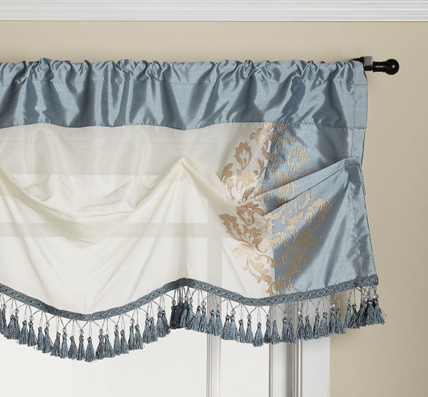 Danbury Semi-Sheer Rod Pocket Panel / Tuck Valance - Valance 054x020  Aqua    C23445- Marburn Curtains